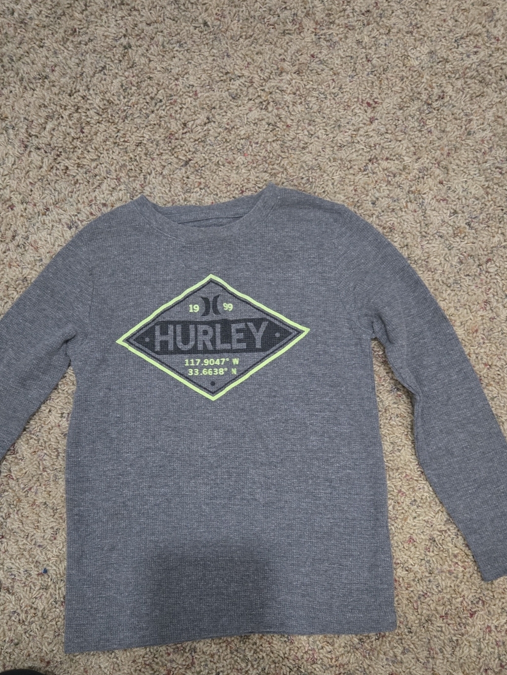 Boys Hurley Gray Long Sleeve Tee with Lime Accent